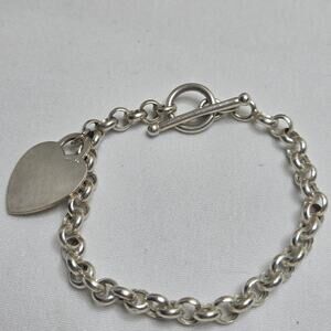 Vintage OTC Sterling Silver .925 Heart Charm Link Bracelet Made In Italy